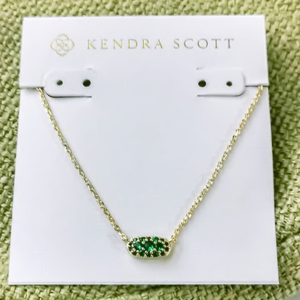 BNIB Kendra Scott Grayson Crystal Pendant Necklace in Green Crystal